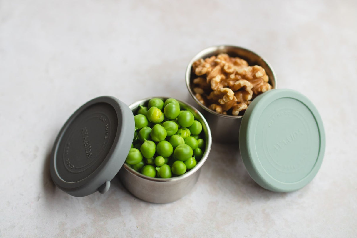 AYA&IDA Snack-beholder Mørk Grå/Mintgrønn – sett med to små beholdere til lunsjboksen