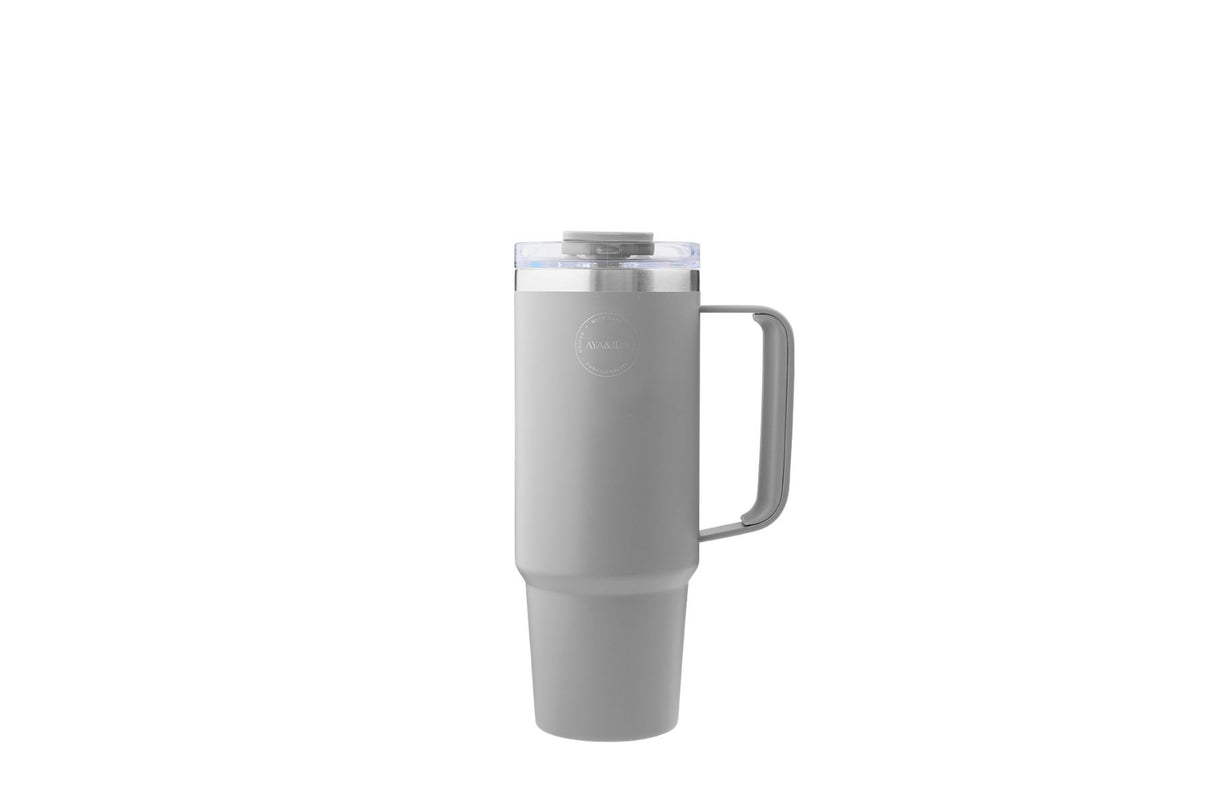 AYA&IDA Termokopp med sugerør 885 ml – Lys Grå | Stor og tett termokopp i rustfritt stål