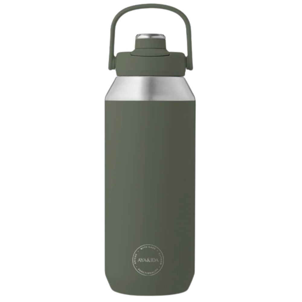 AYA&IDA Sports Bottle 950 ml i Tropical Green med bærehåndtak og skrukork
