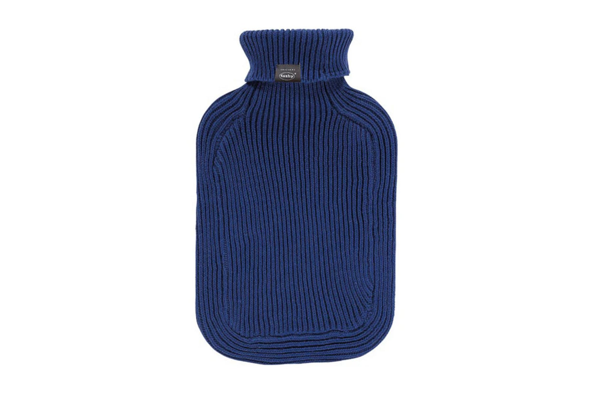 Fashy varmeflaske marineblå bomull 2 liter – klassisk varme og myk komfort