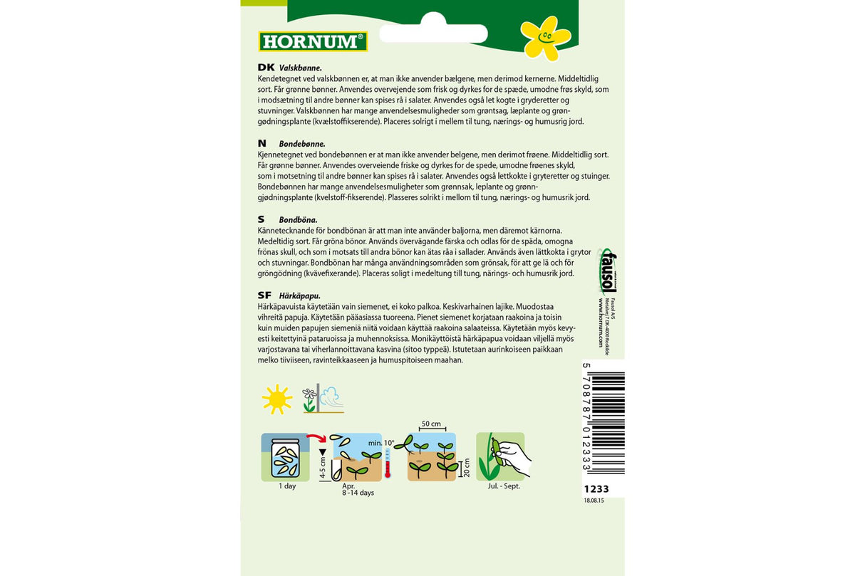 Frø Bondebønne ‘Hangdown’ – Allsidig Middeltidlig Sort med Grønne Frø