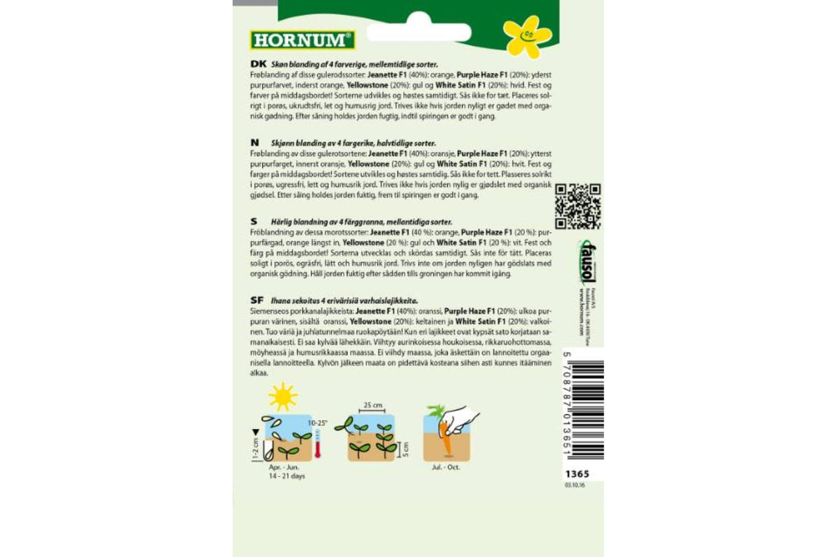 Frø Gulrot ‘Harlequin’ – Fargerik Frøblanding med Fire Smakfulle Sorter