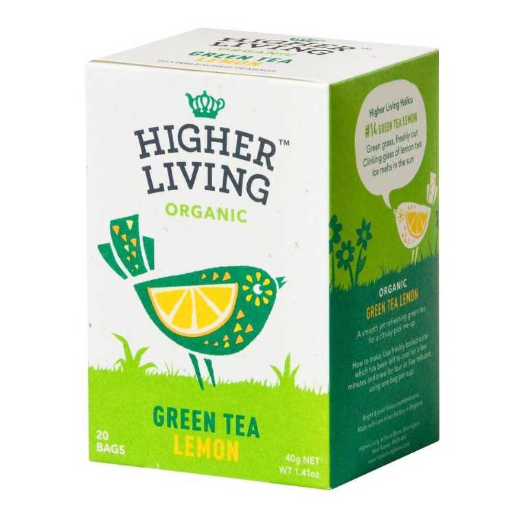 🎁 Green & Lemon økologisk te – Higher Living 20 poser (100% off)