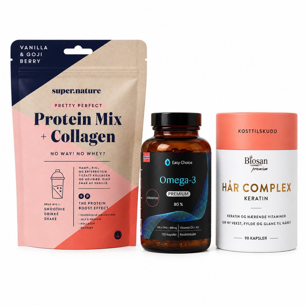 Hud Hår og Negler-pakke med Biosan Hår Komplex, kollagenprotein og omega-3