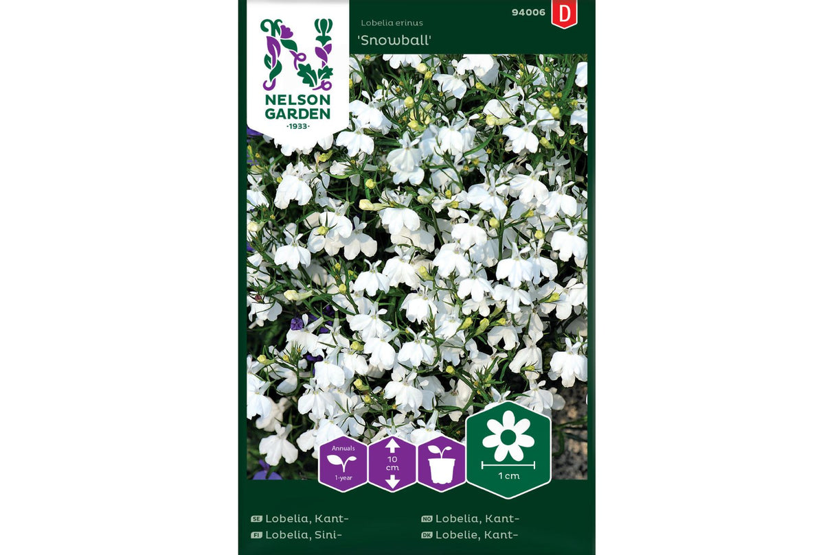 Kantlobelia 'Snowball' – Kompakt hvit sommerblomst for potter og bed