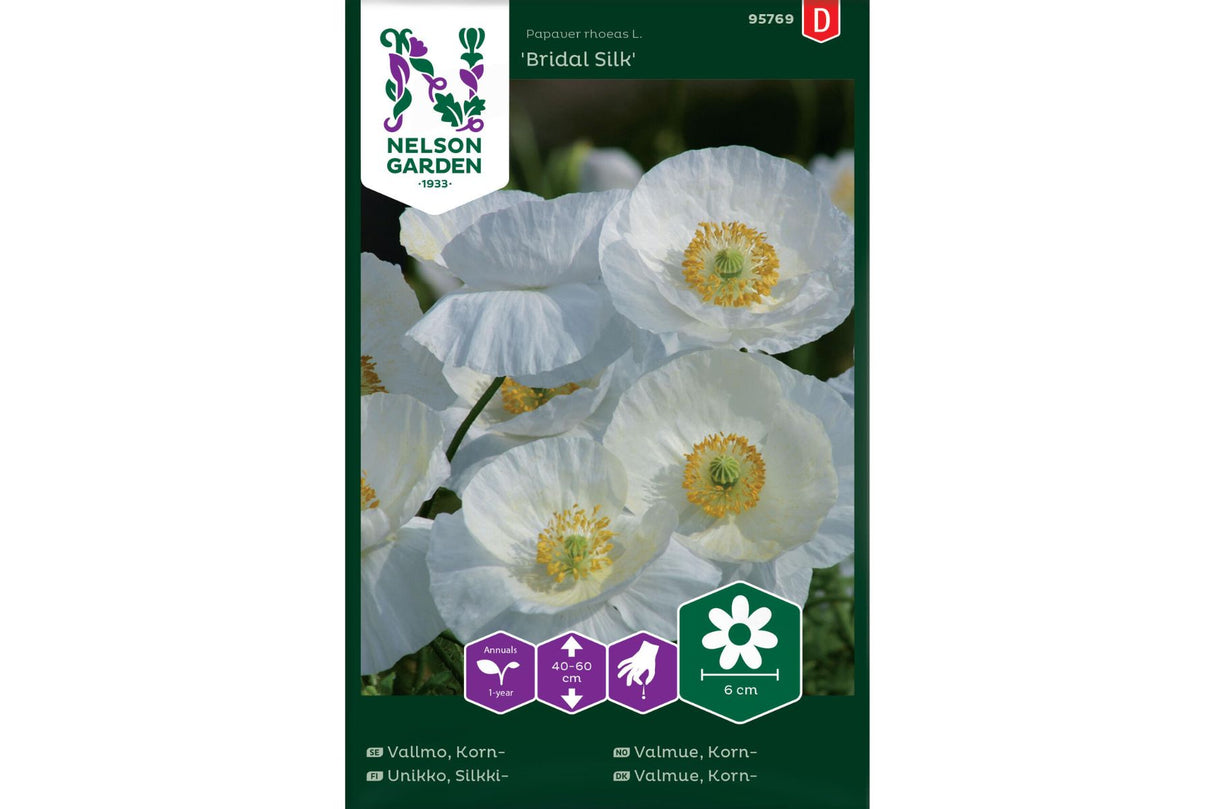 Kornvalmue 'Bridal Silk' – Silkeaktig hvit valmue for bed og villahage