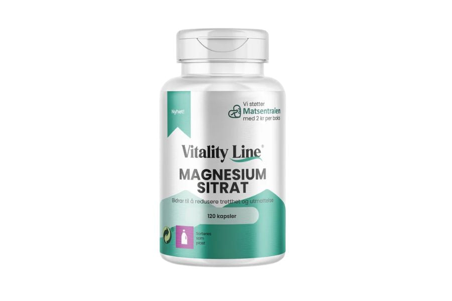 Magnesium Sitrat Vitality Line 120 kapsler – Mot tretthet og for normal muskelfunksjon