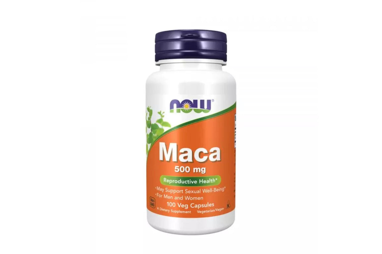 Flaske med maca-kapsler som støtter energi, utholdenhet og hormonbalanse