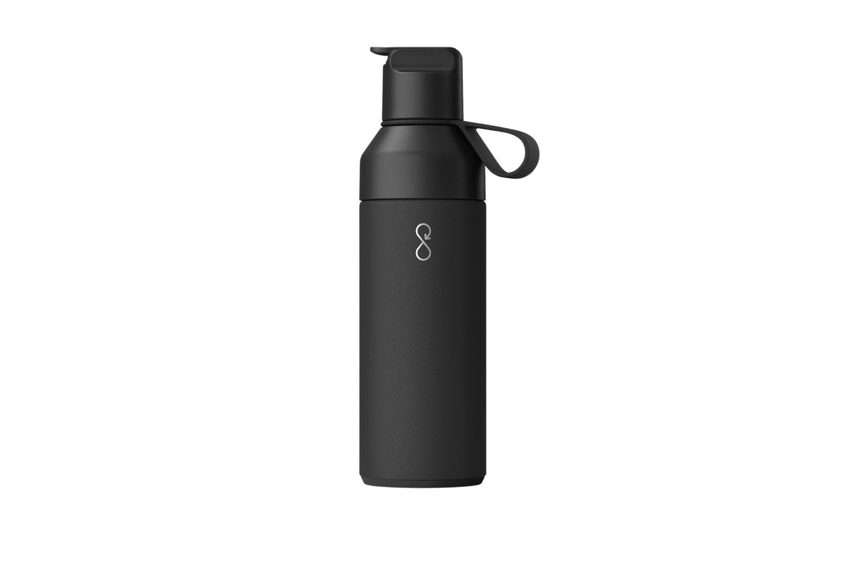 Ocean Bottle GO drikkeflaske 500 ml – Obsidian | Miljøvennlig gjenbruksflaske med sugerør
