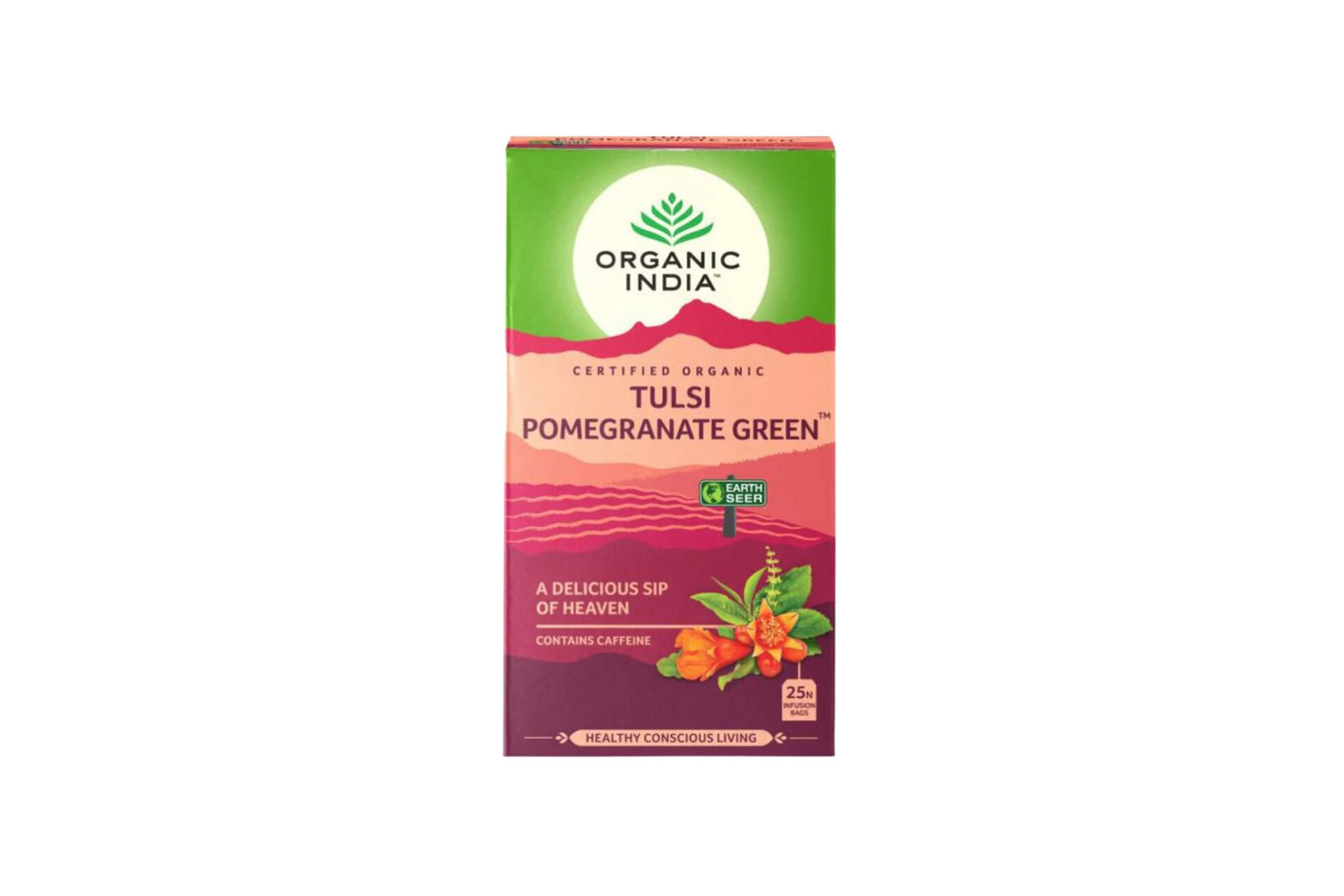 Organic India Tulsi Granateple Grønn Te | 25 poser – Frisk grønn te med Tulsi og granateple