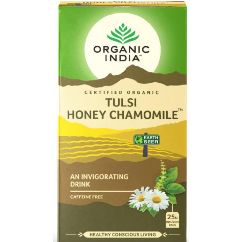 Organic India Tulsi Honning Kamille Te Økologisk 25 poser pakning