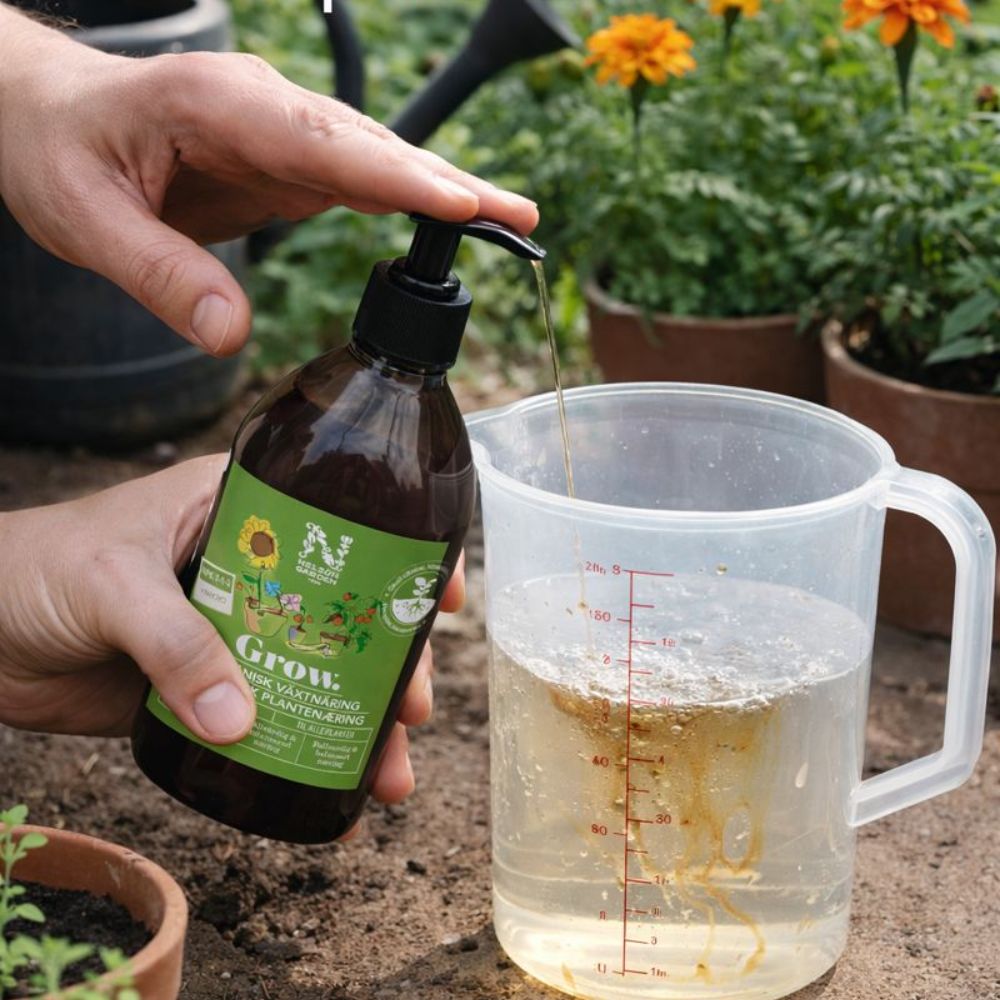 Vanning av planter med GROW økologisk plantenæring