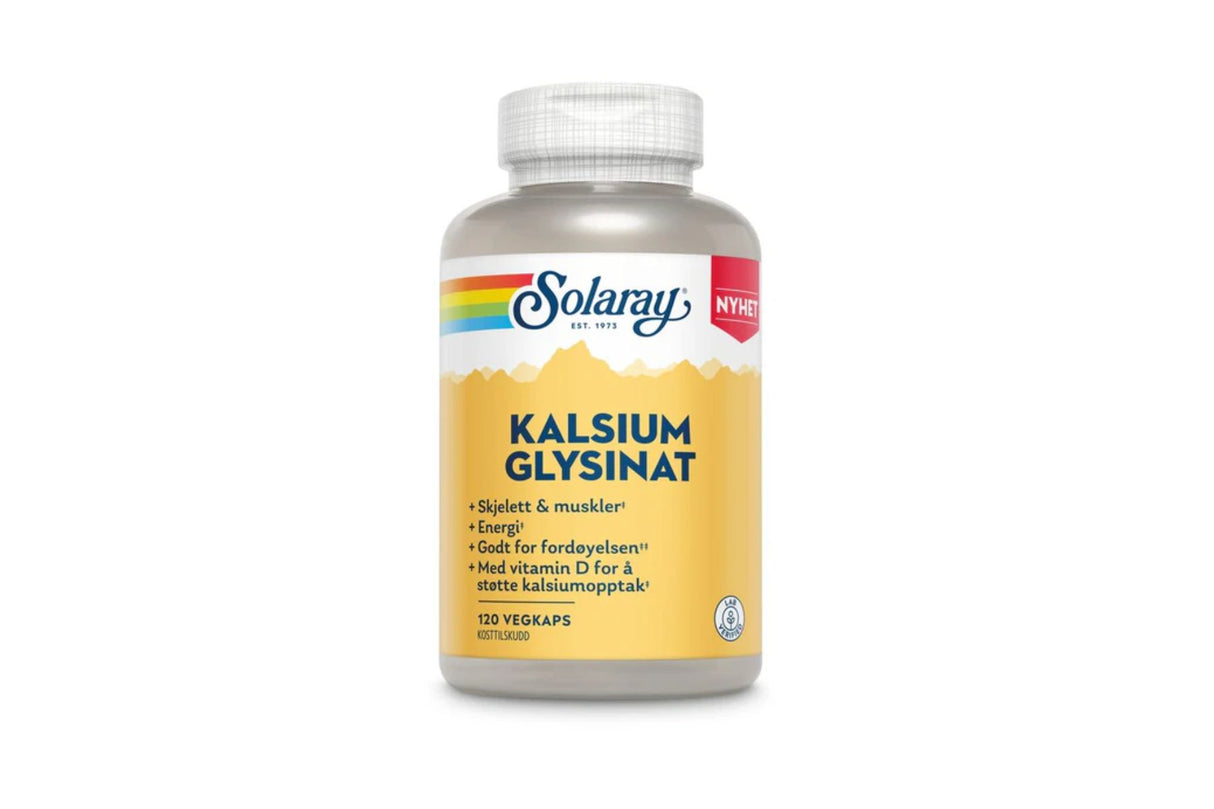 Solaray Kalsium Glysinat – 120 kapsler med kalsium og vitamin D3