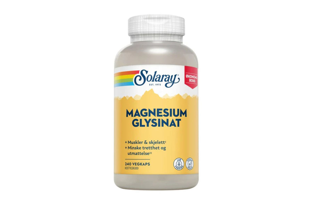 Solaray Magnesium Glysinat – 240 kapsler med BioPerine® for bedre opptak