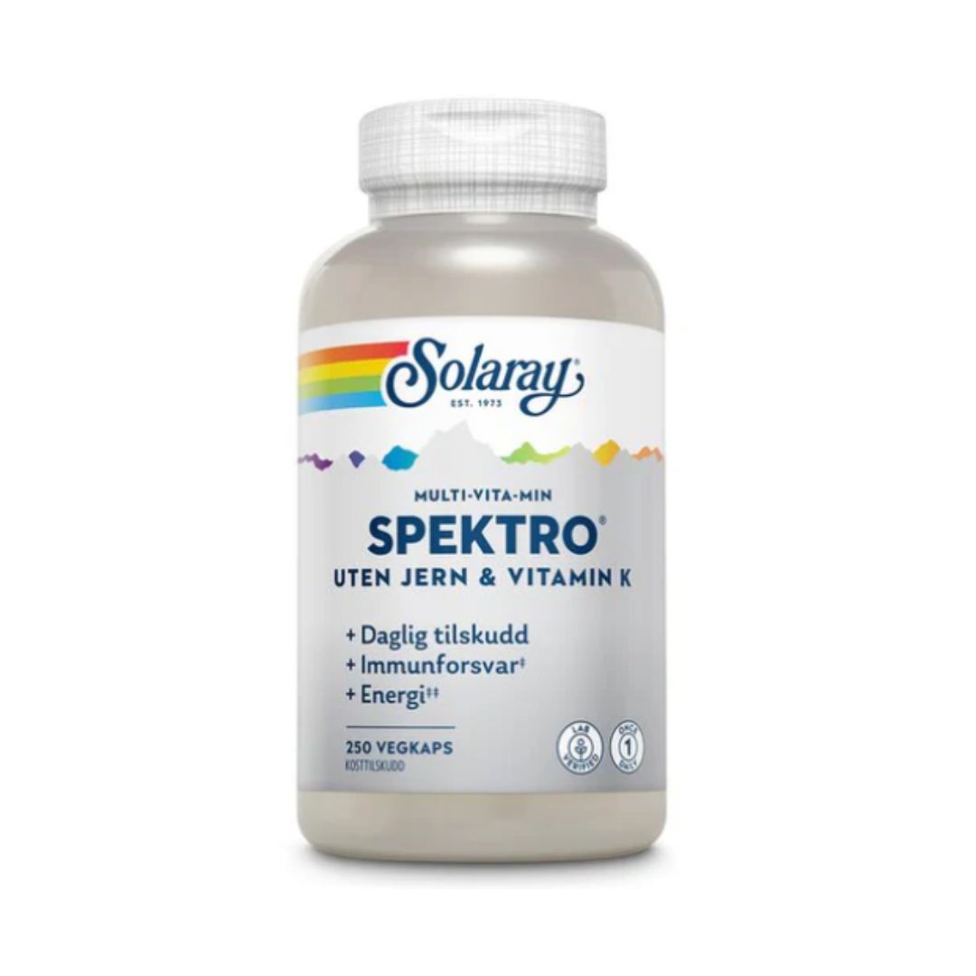 Solaray Spektro uten jern og vitamin K multivitamin 250 kapsler