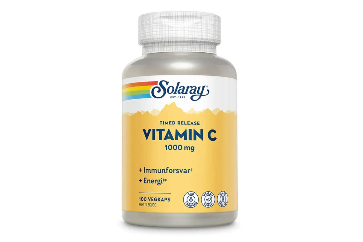 Solaray Vitamin C 1000 mg – Timed-Release Støtte for Immunforsvar og Energi (100 kapsler)