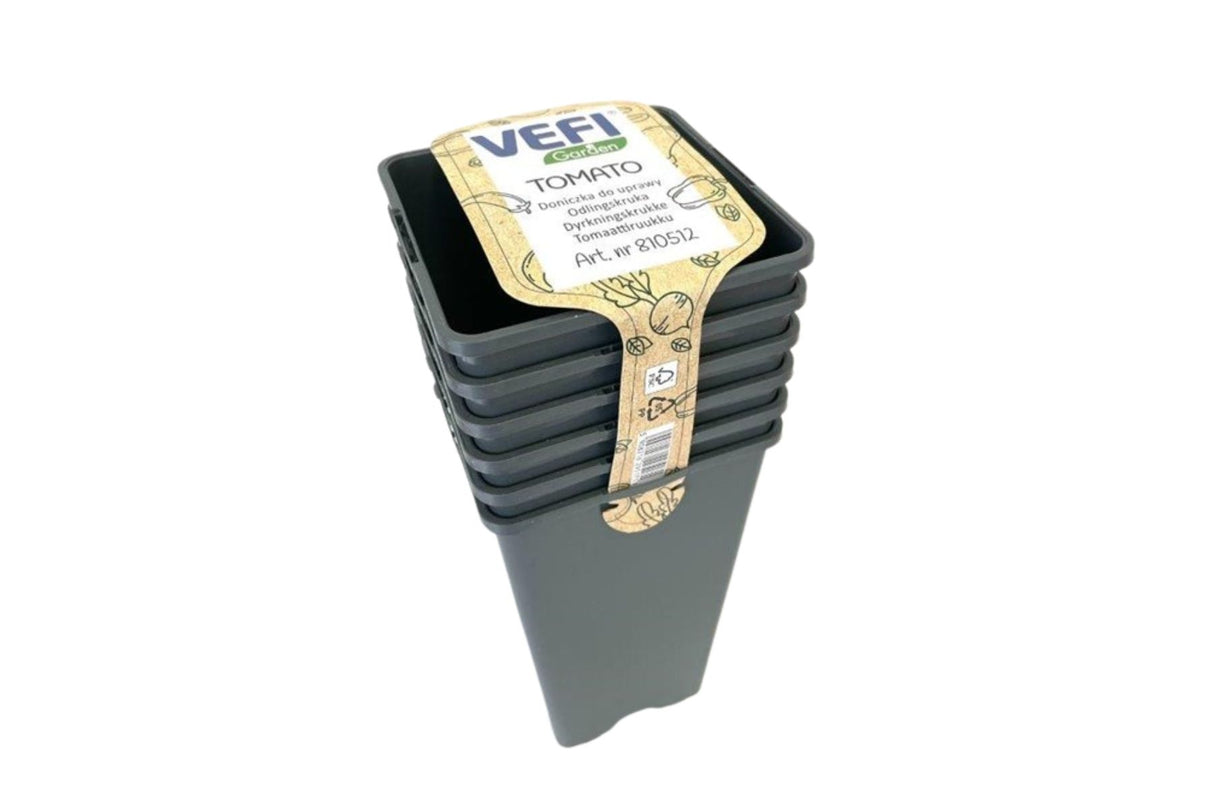 VEFI Dype Tomatpotter 11x11x21 cm grå – 6 stk høy potte for sterke røtter