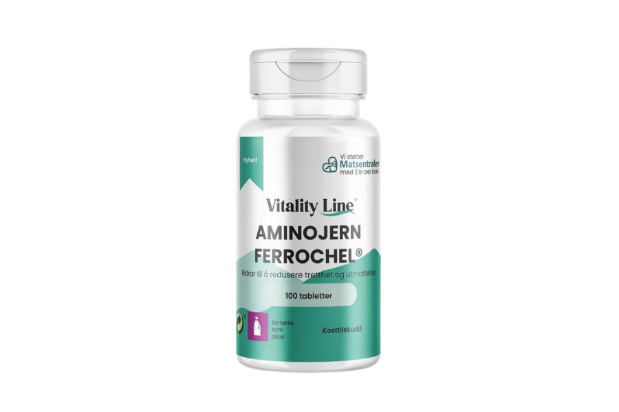 Vitality Line Aminojern Ferrochel 100 tabletter – Skånsomt jern for energi og immunforsvar