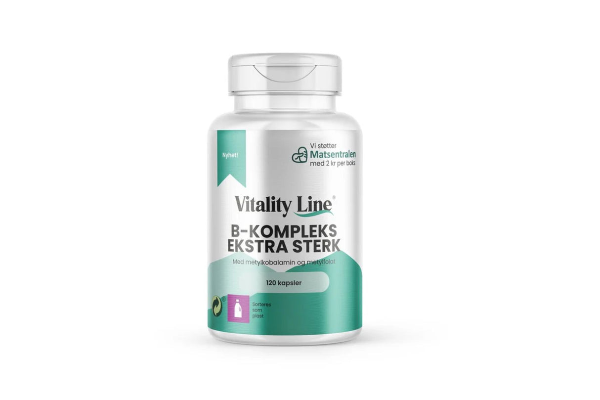 Vitality Line B-kompleks Ekstra Sterk – 120 kapsler med aktive B-vitaminer, magnesium og C-vitamin