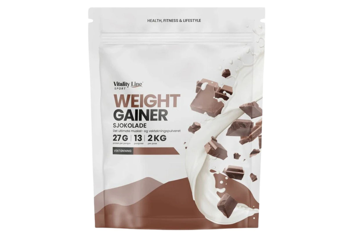 Vitality Line Sport Gainer Sjokolade – 2 kg vektøkningspulver med høyt energiinnhold
