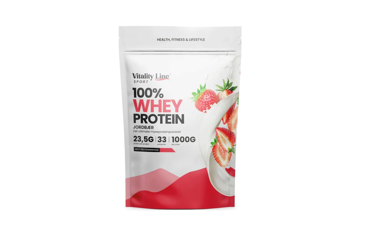 Vitality Line Sport Whey Jordbær – 1 kg myseprotein med frisk jordbærsmak