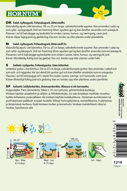 Frø Agurk ‘Salat Frilands Moneta’ – Bitterfri frilandsagurk til salat og sylting