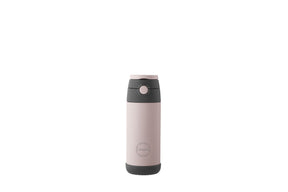 Barneflaske med sugerør i rosa design som holder drikke kald.