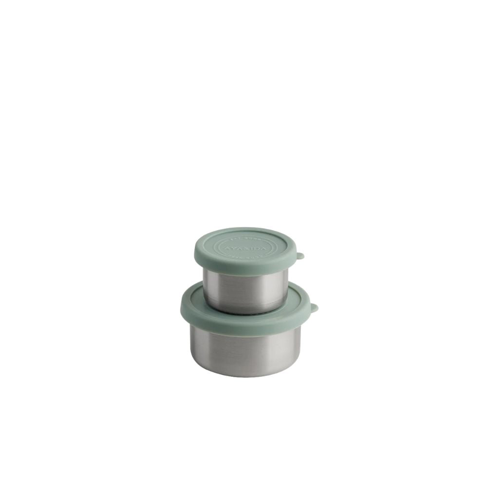 AYA&IDA snack-beholdere 100 ml og 200 ml i Mint Green med silikonlokk i rustfritt stål.