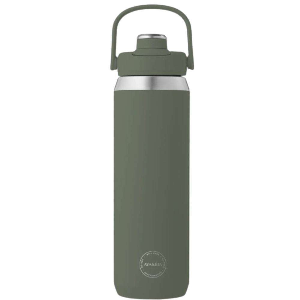 AYA&IDA Sports Bottle 700 ml i Tropical Green med bærehåndtak og skrukork