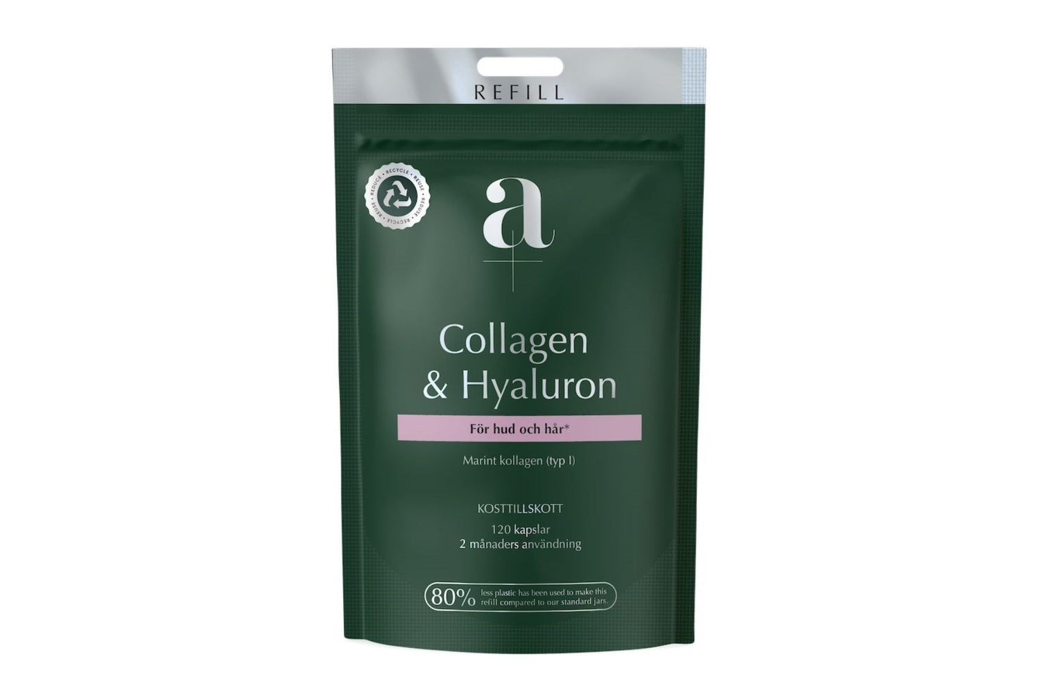 A+ Collagen & Hyaluron – 120 kapsler i refillpose - Naturlig støtte for skjønnhet og vitalitet