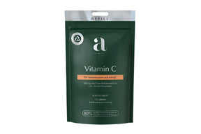 Refillpose med A+ vitamin C-tabletter med langtidsvirkende støtte.
