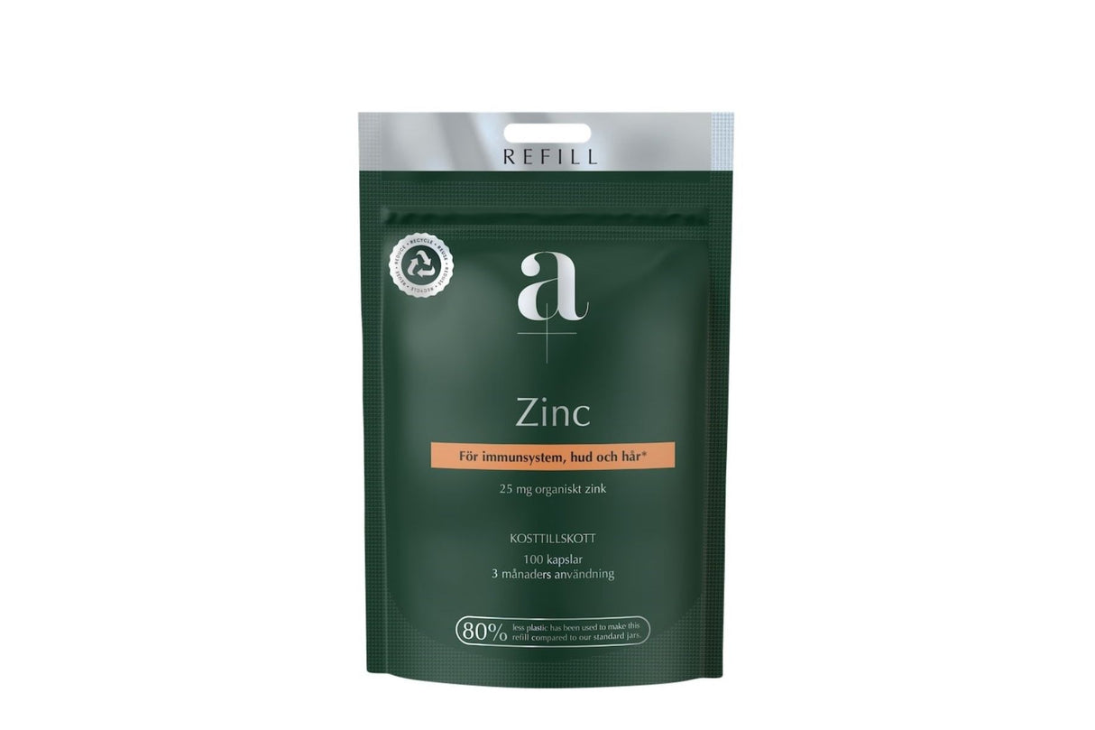 A+ Zinc 100 kap Refillpåse - For en sterk kropp og sunn hud