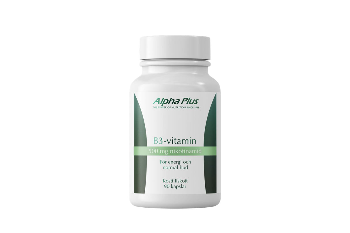 Alpha Plus B3-vitamin 500 mg – For Energi og Hudhelse (90 kapsler)