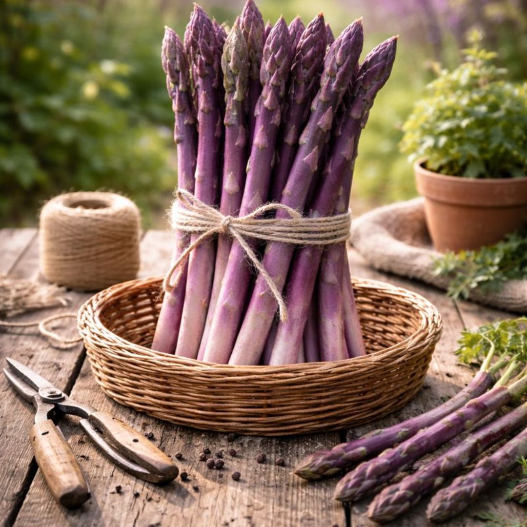 Barrotsplante av purpurasparges ‘Erasmus’ klar til planting i hagen.