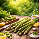 Barrotsplante av grønn asparges ‘Gijnlim’ klar til planting i hagen.