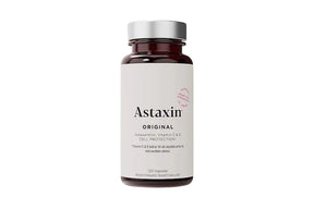 Boks med astaxantinkapsler som gir sterk antioksidantstøtte for kropp og hud.