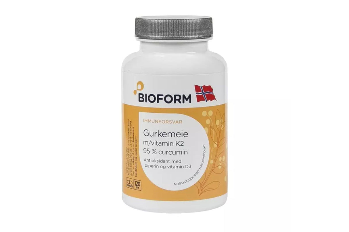 Bioform Gurkemeie med Vitamin K2 og D3 – 120 kapsler for Benbygging og Immunforsvar