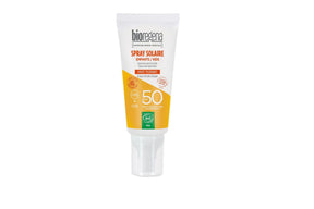 Økologisk vannfast SPF 50 solkrem i sprayflaske for barn.