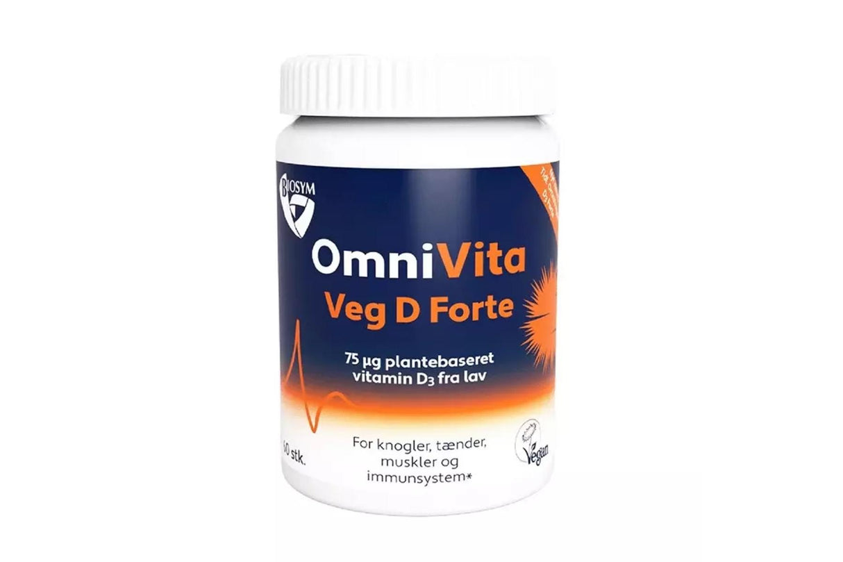 Biosym Omnivita Veg D Forte 3000IU 60 kapsler – Plantebasert vegansk vitamin D3