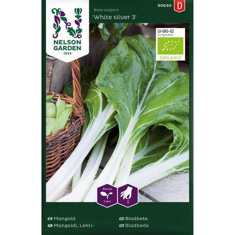 Bladbete White Silver 3 med hvite stilker og grønne blader i kjøkkenhage