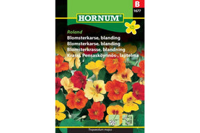 Fargerike klatreblomkarser med tett bladverk og spiselige kronblader.