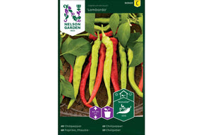 Bildet viser en rød, avrundet Lombardo-chilipepper på hvit bakgrunn.