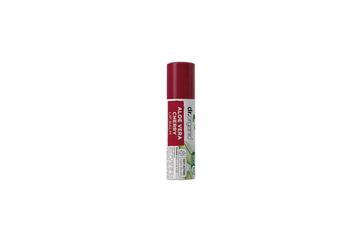 Dr Organic Aloe Vera Cherry Lip Balm 5,7 ml – Fuktighetsgivende leppepomade med SPF 15