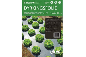 Mikroperforert plastfolie lagt over jord for bedre plantevekst.
