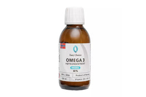 Flytende omega-3 kosttilskudd med K2 i flaske for daglig bruk.