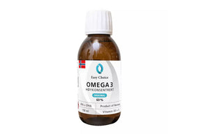 Flytende omega-3 kosttilskudd i flaske for støtte til hjerte og hjerne.
