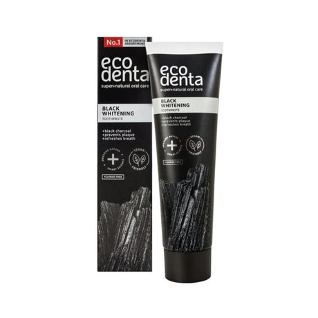 Ecodenta Black Whitening tannkrem med svart kull i tube uten fluor 100 ml