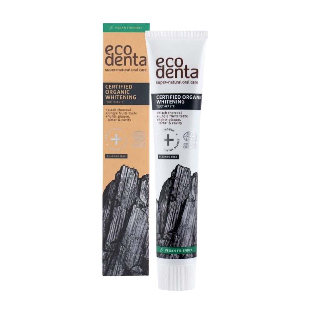 Ecodenta Whitening tannkrem med aktivt kull i tube uten fluor 75 ml