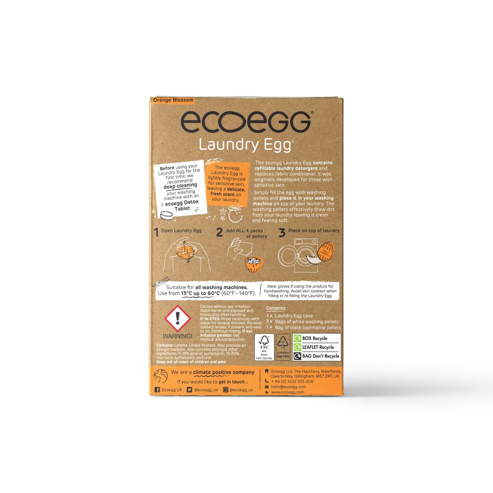 Ecoegg vaskeegg startpakke Orange Blossom 70 vask – miljøvennlig vaskemiddel uten kjemikalier