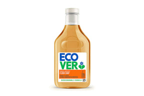Flaske med Ecover gulvsåpe til rengjøring av harde gulv.